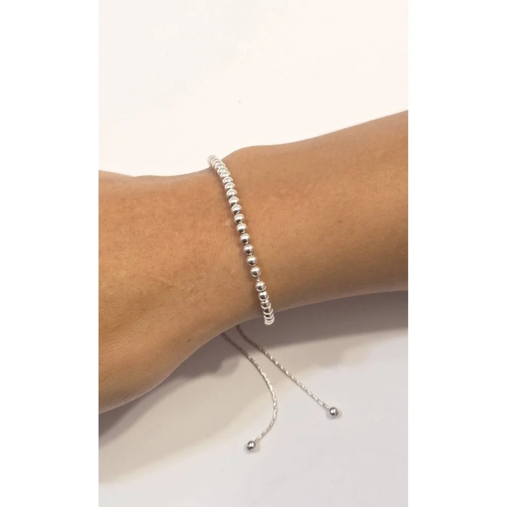Sterling Silver Ball Bolo Bracelet Adjustable 9.5